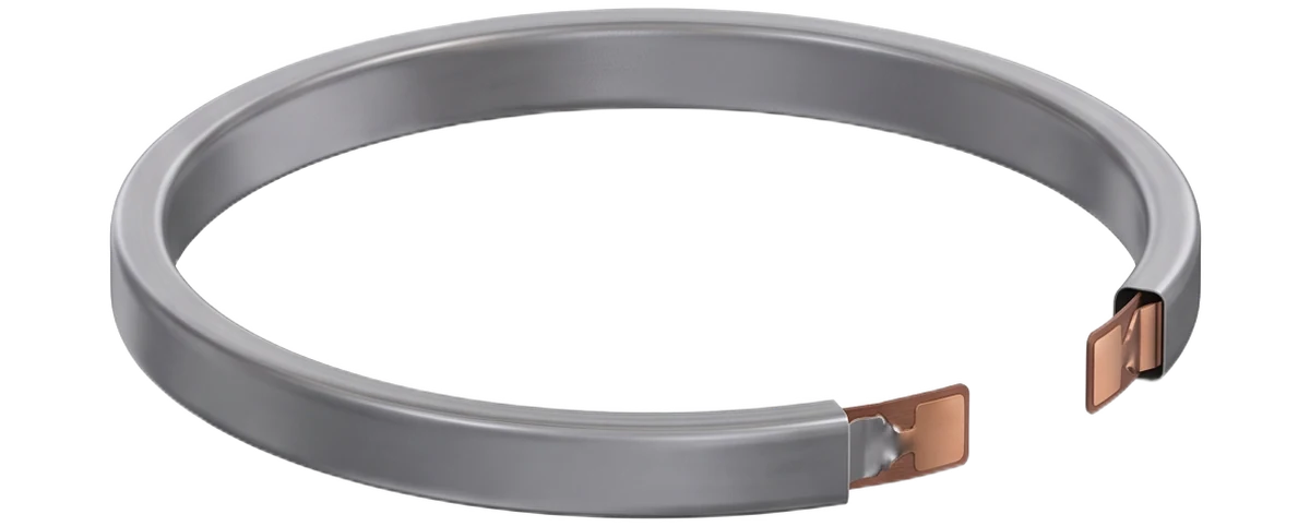 Curved lithium-polymer battery that sits inside the band